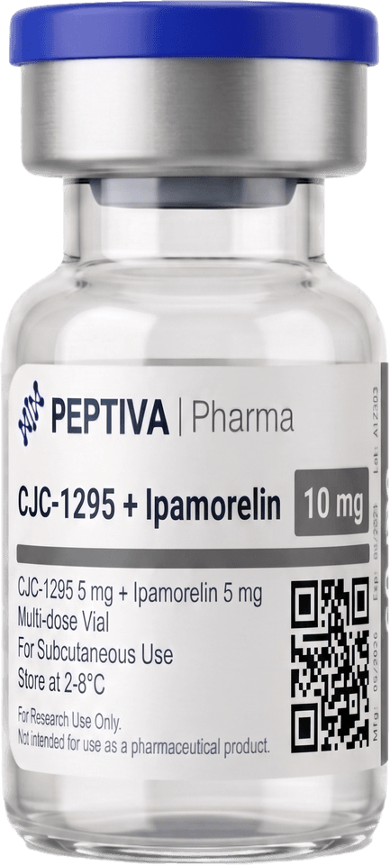 Vial de CJC-1295 + Ipamorelin 10 mg grado investigación, Peptiva Pharma