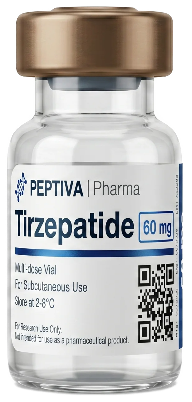 Vial de Tirzepatida Peptiva Pharma, presentación de 60 mg
